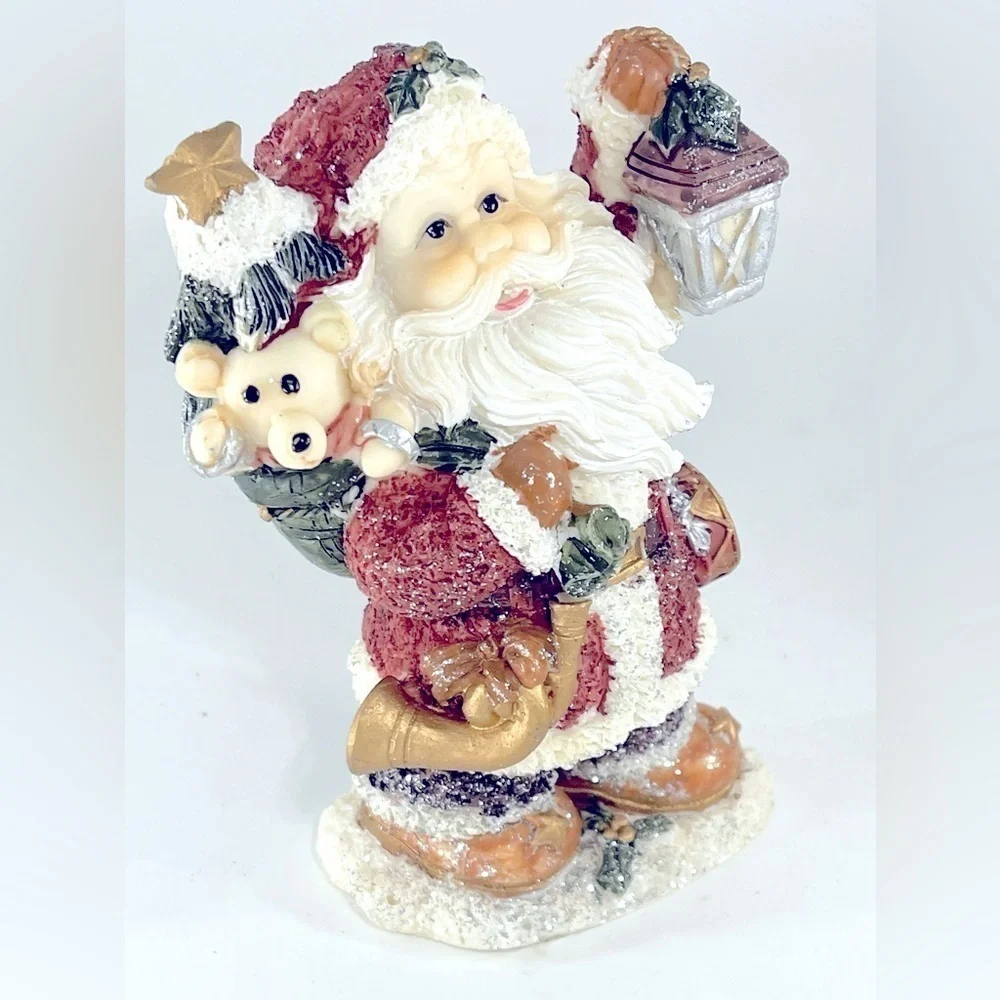 Designspirations Santa Claus Figurine 5.5” Resin Sugar Flocked Sparkling FLAW